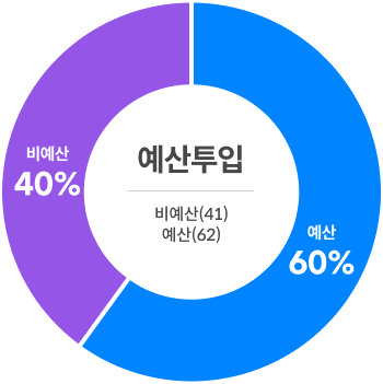 예산투입 비예산(41), 예산(62) - 예산 60.00% / 비예산 40.00%